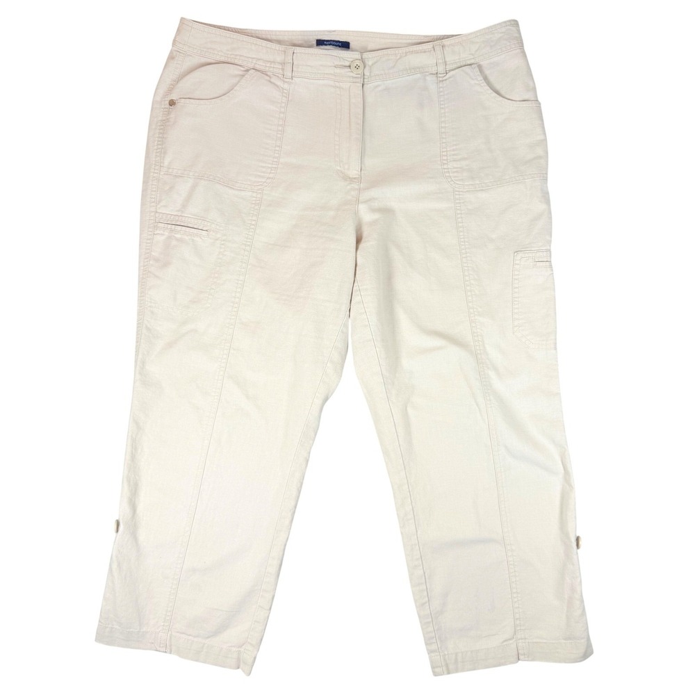 Westbound Capri Pants Womens 14 Beige Linen Blend Cropped Tab Hem Cargo Casual